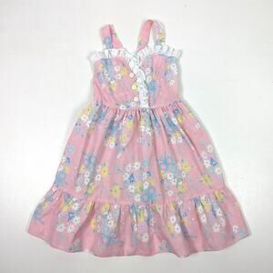 Vtg Wonderland Dress Girls Sz 8 Pink Girly Preppy Floral Sundress Sweetheart